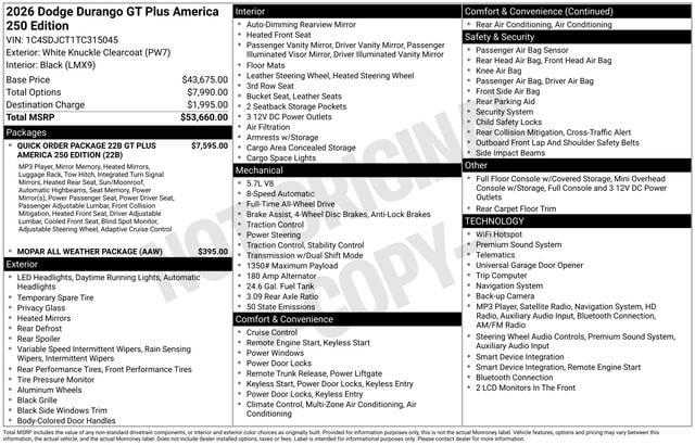 2026 Dodge Durango GT Plus AWD HEMI V8 America 250 Edition