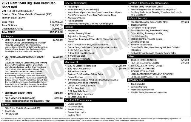 2021 Ram 1500 Big Horn Crew Cab 4x4 5'7" Box