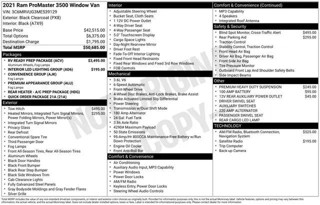 2021 Ram ProMaster Window Van High Roof 159" WB EXT