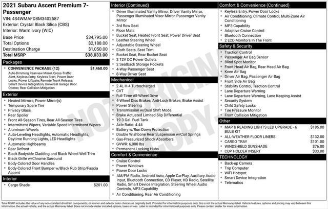 2021 Subaru Ascent Premium for sale in FORT WORTH, TX