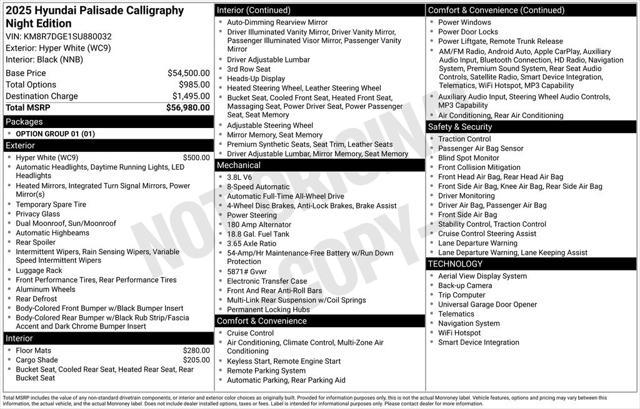 2025 Hyundai Palisade Calligraphy Night Edition for sale in FORT WORTH, TX