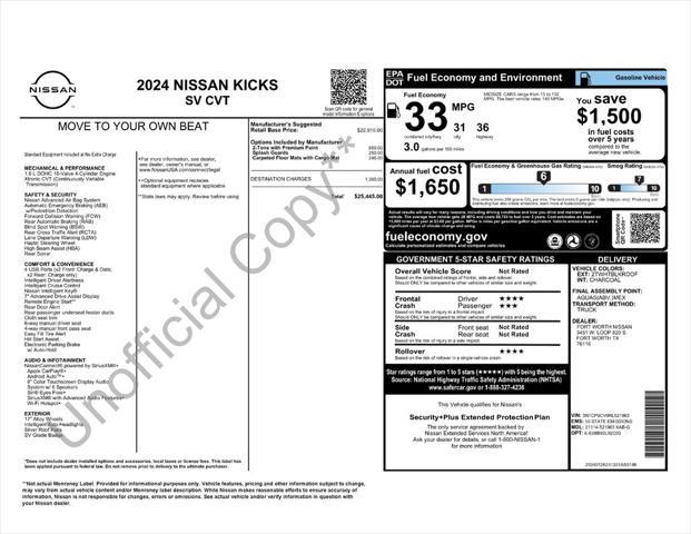 2024 Nissan Kicks SV Xtronic CVT for sale in FORT WORTH, TX
