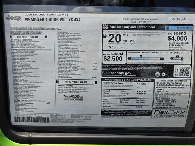 2026 Jeep Wrangler WRANGLER 4-DOOR WILLYS 2026 Jeep Wrangler WRANGLER 4-DOOR WILLYS