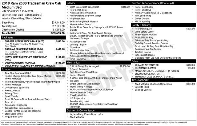2018 Ram 2500 Tradesman Crew Cab 4x4 6'4" Box for sale near Norwalk, OH