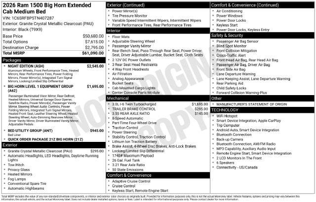 2026 Ram 1500 Big Horn Quad Cab 4x4 64 Box