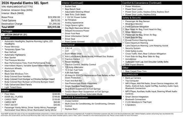 2026 Hyundai Elantra SEL Sport Plus