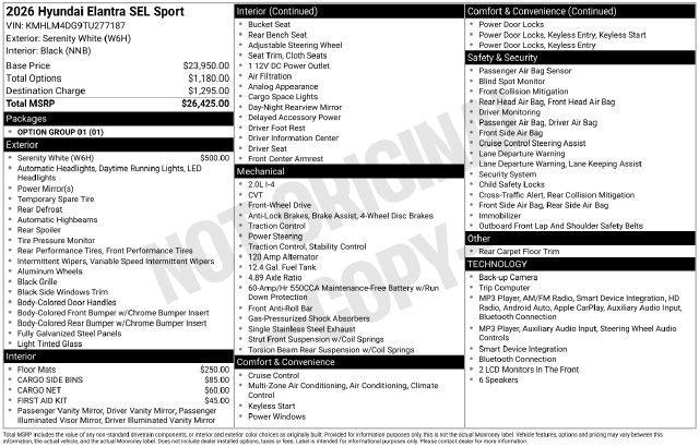 2026 Hyundai Elantra SEL Sport Plus