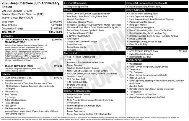 2026 Jeep Cherokee CHEROKEE 85TH ANNIVERSARY EDITION 4X4