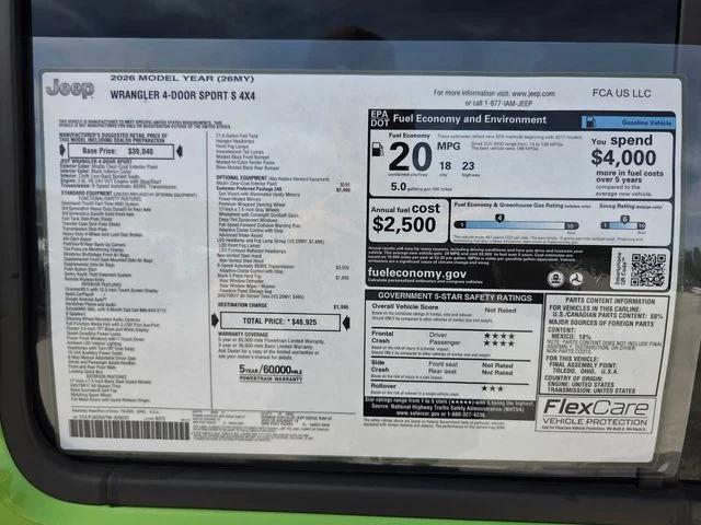 2026 Jeep Wrangler WRANGLER 4-DOOR SPORT S 2026 Jeep Wrangler WRANGLER 4-DOOR SPORT S