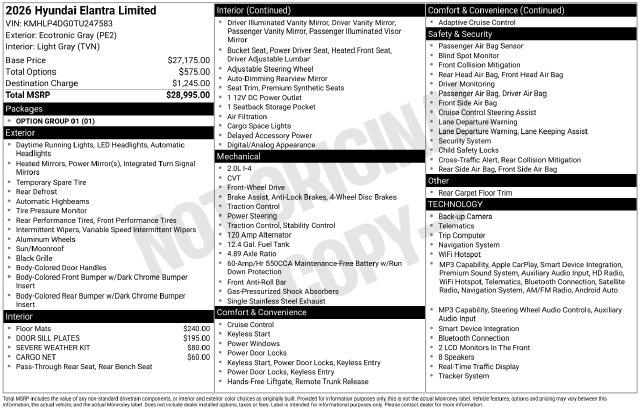 New 2026 Hyundai Elantra Limited For Sale in Olive Branch, MS