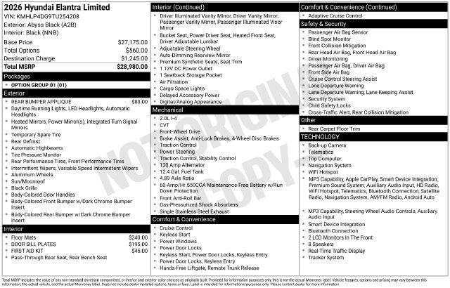New 2026 Hyundai Elantra Limited For Sale in Olive Branch, MS
