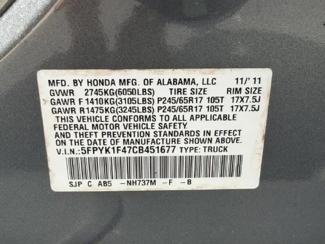 2012 Honda Ridgeline RTS