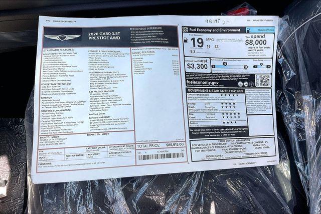 New 2026 Genesis GV80 3.5T Prestige AWD For Sale in Olive Branch, MS