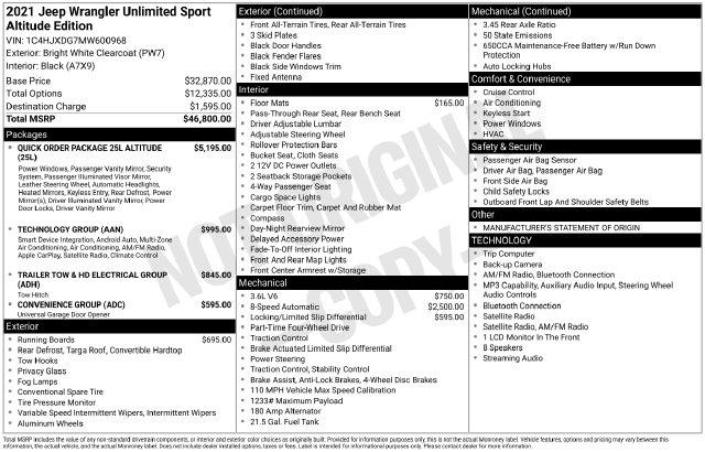 2021 Jeep Wrangler Sport Altitude 4x4