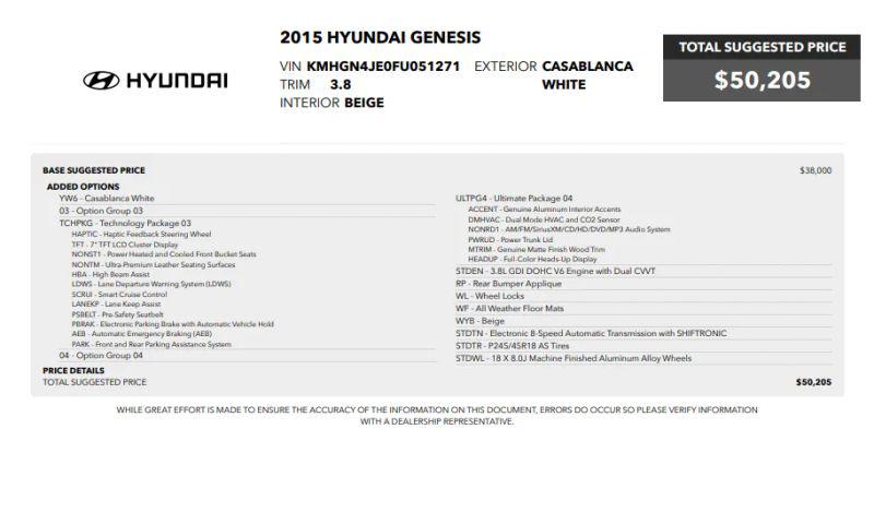 2015 Hyundai Genesis 3.8 for sale in Stafford, VA