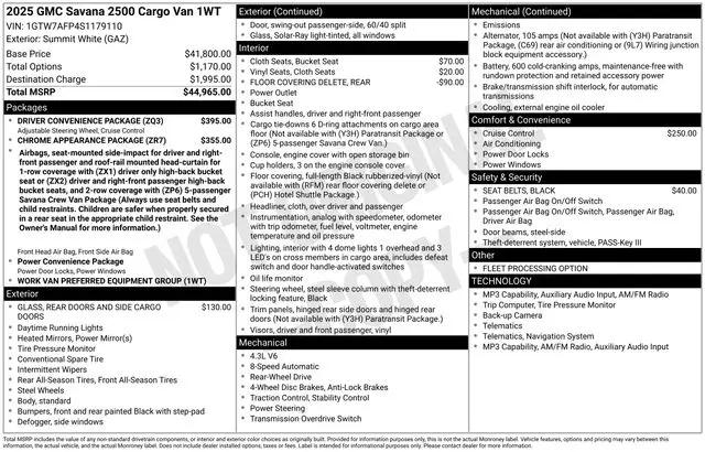 2025 GMC Savana Cargo RWD 2500 Regular Wheelbase Work Van