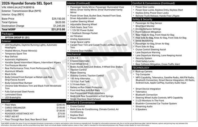 2026 Hyundai Sonata SEL Sport for sale in Willow Grove, PA