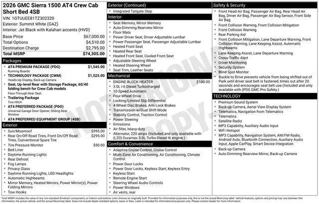 2026 GMC Sierra 1500 Crew Cab, Short Bed, AT4, 4WD for sale in Saltillo, MS