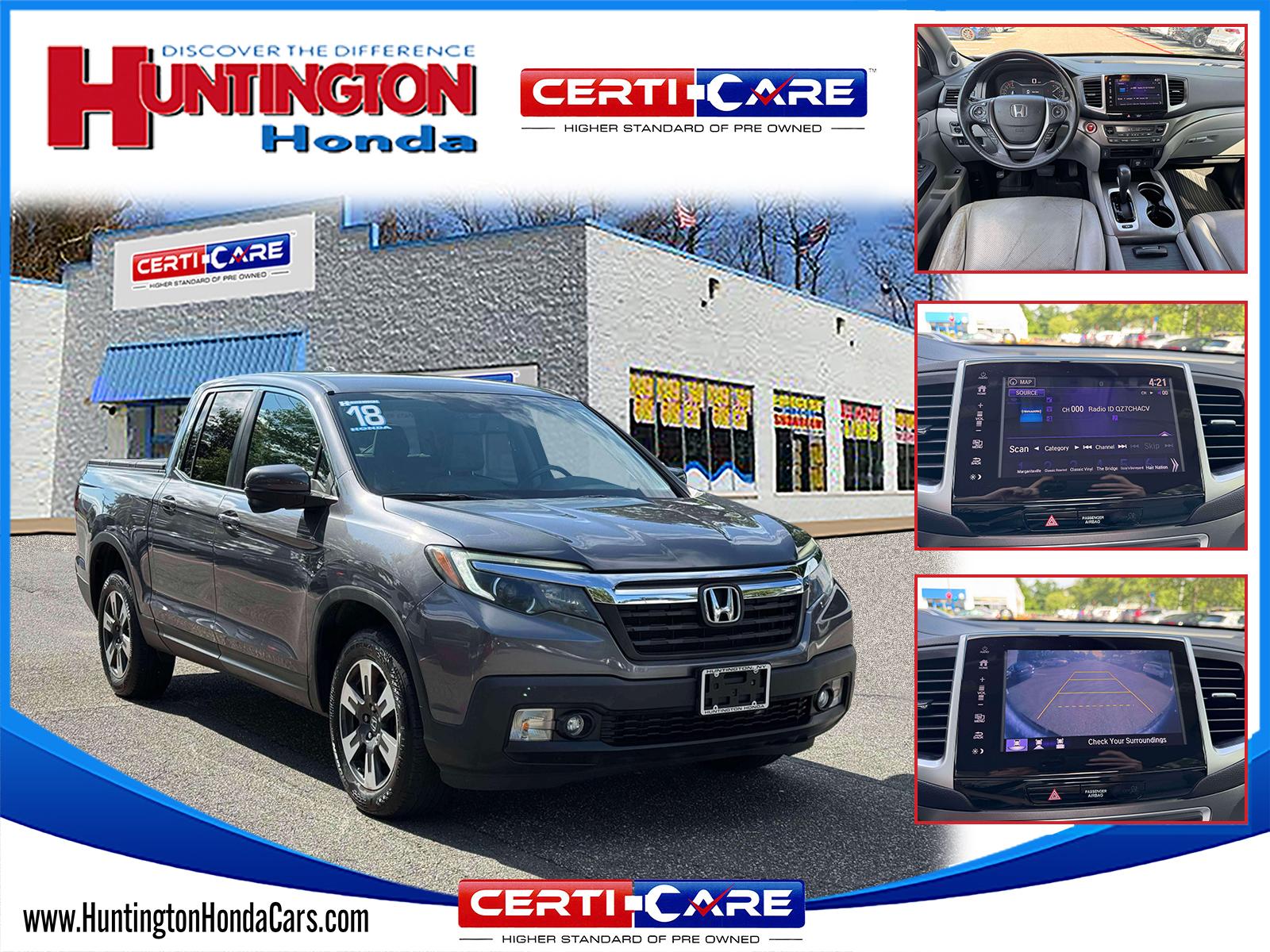 Gray (Modern Steel Metallic) 2018 Honda Ridgeline Pickup Truck All-Wheel Drive Automatic