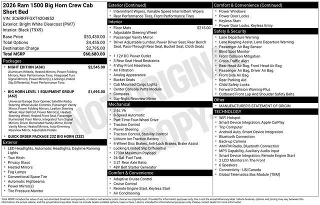 2026 Ram 1500 Big Horn Crew Cab 4x4 57 Box