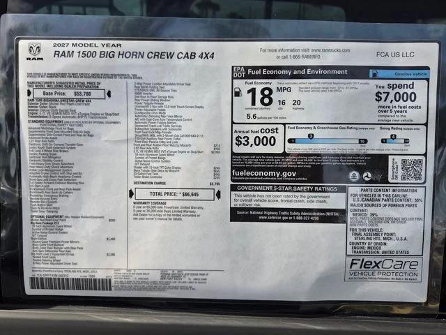 2027 RAM Ram 1500 RAM 1500 BIG HORN CREW CAB 4X4 57 BOX