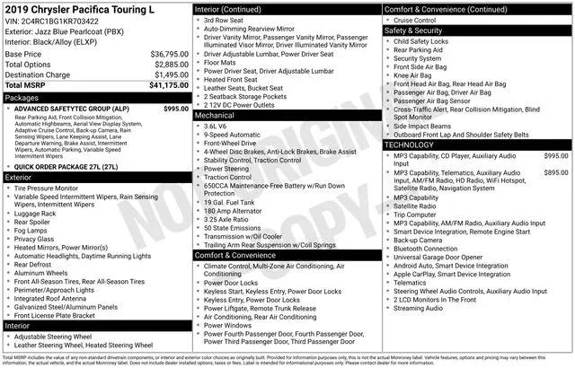 2019 Chrysler Pacifica Touring L for sale near Norwalk, OH
