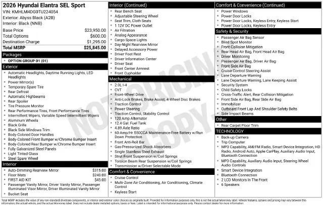 2026 Hyundai Elantra SEL Sport for sale in Vernon, CT