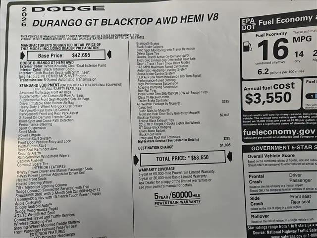 2026 Dodge Durango GT AWD HEMI V8