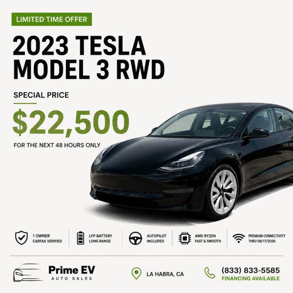 2023 Tesla Model 3 Rear-Wheel Drive for sale in La Habra, CA