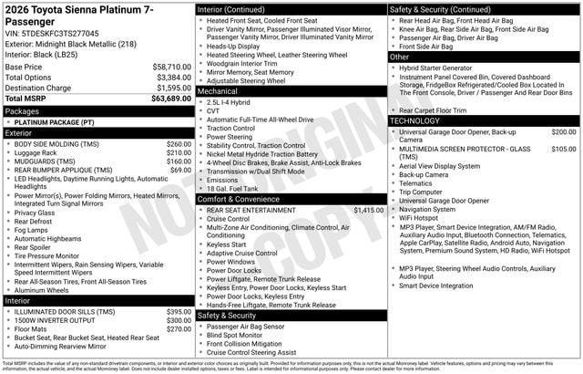 2026 Toyota Sienna Platinum for sale in Joplin, MO