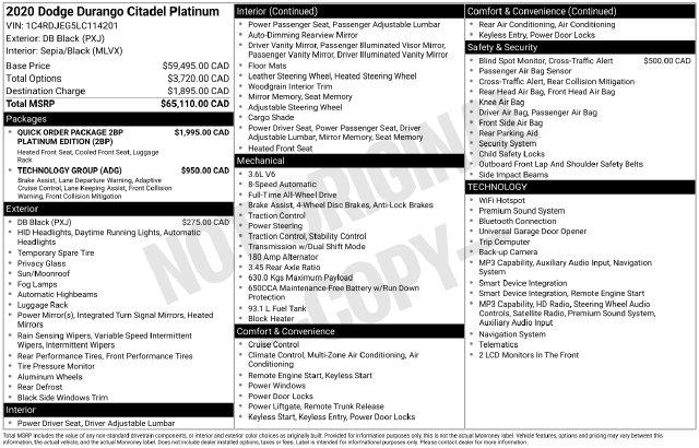 2020 Dodge Durango Citadel Platinum