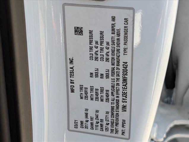 2021 Tesla Model 3 Standard Range Plus Rear-Wheel Drive