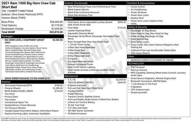 2021 Ram 1500 Big Horn Crew Cab 4x4 5'7" Box