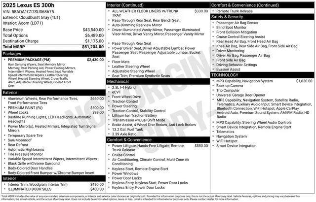 2025 Lexus ES 300h Base for sale near Dayton, OH