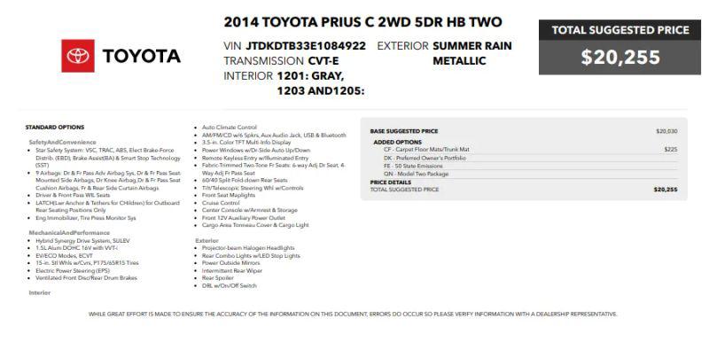2014 Toyota Prius c Two for sale in Stafford, VA