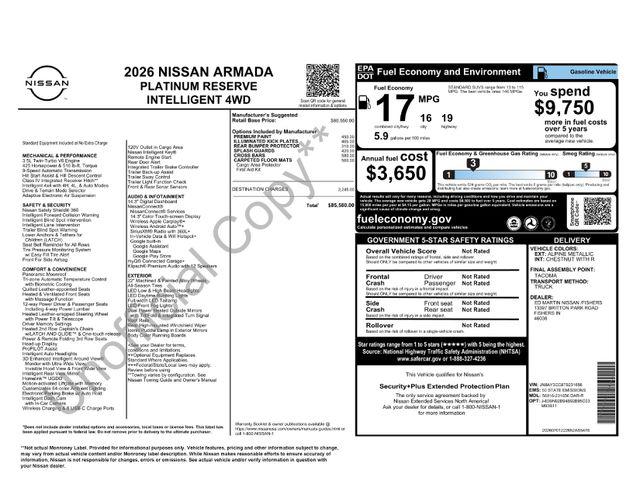 2026 Nissan Armada Platinum Reserve for sale in Fishers, IN