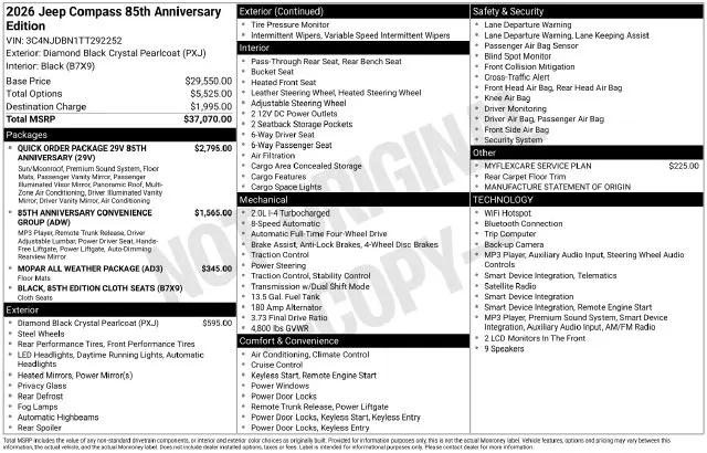 2026 Jeep Compass 85th Anniversary 4x4