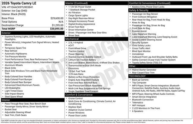 2026 Toyota Camry LE for sale in San Diego, CA