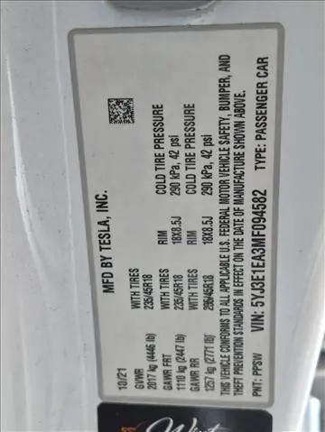 2021 Tesla Model 3 Standard Range Plus Rear-Wheel Drive
