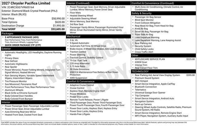 2027 Chrysler Pacifica PACIFICA LIMITED AWD 2027 Chrysler Pacifica PACIFICA LIMITED AWD