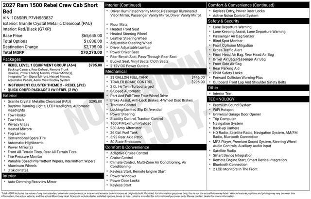 2027 RAM Ram 1500 RAM 1500 REBEL CREW CAB 4X4 57 BOX