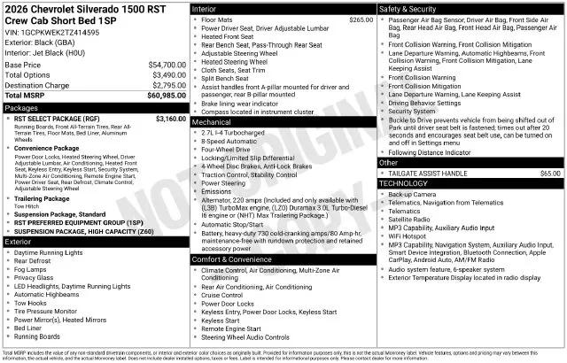 2026 Chevrolet Silverado 1500 4WD Crew Cab Short Bed RST