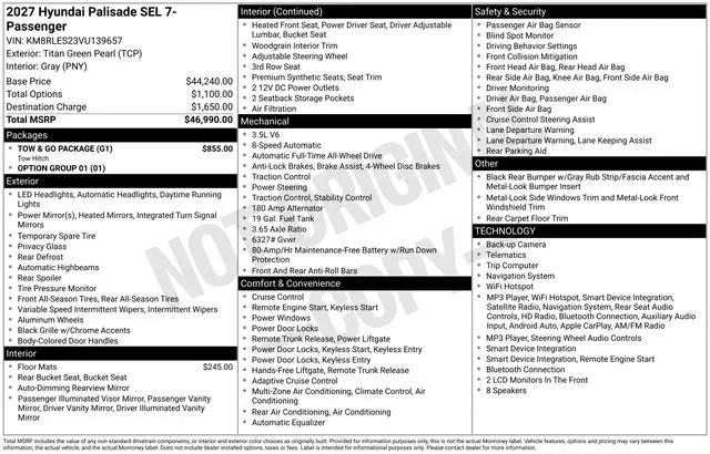 2027 Hyundai Palisade SEL 7P for sale in Somersworth, NH
