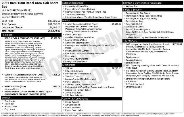 2021 Ram 1500 Rebel Crew Cab 4x4 5'7" Box