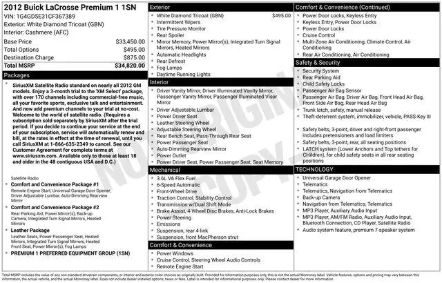 2012 Buick LaCrosse Premium 1 Group