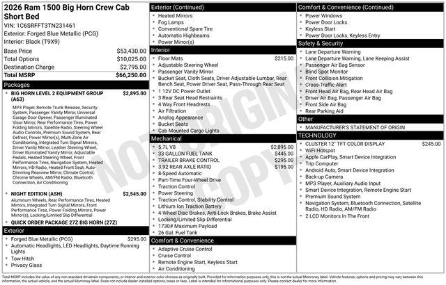 Used 2026 RAM 1500 Big Horn Crew Cab 4x4 57" Box For Sale in Muscle Shoals, AL