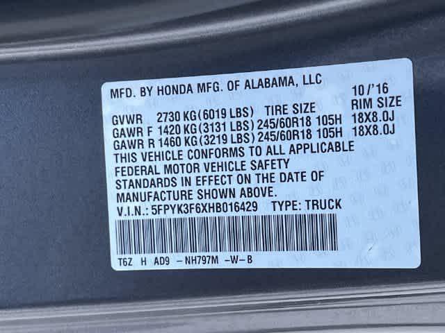 2017 Honda Ridgeline RTL-T