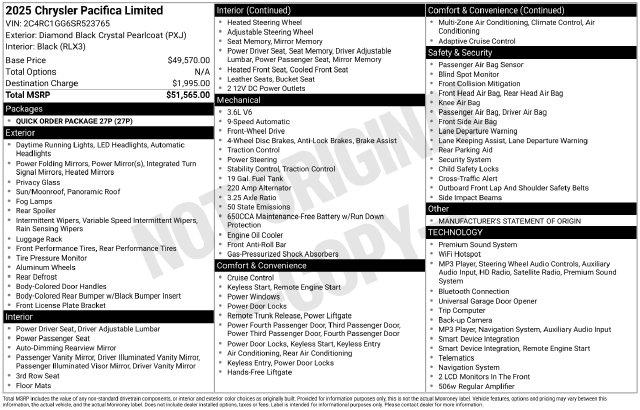2025 Chrysler Pacifica Limited