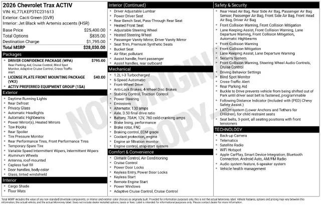 2026 Chevrolet Trax FWD ACTIV