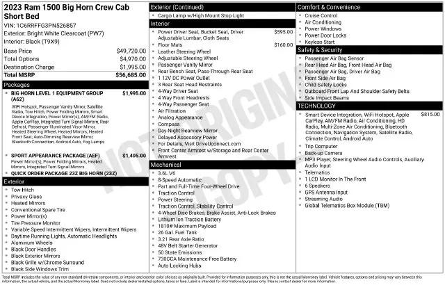2023 Ram 1500 Big Horn Crew Cab 4x4 57 Box
